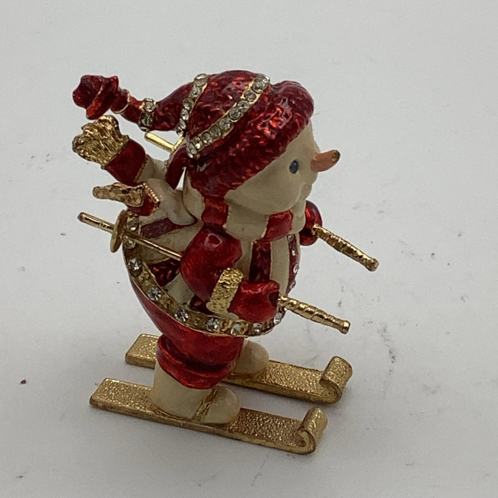 Department 56 Red and Gold Skiing Snowman Jeweled Box